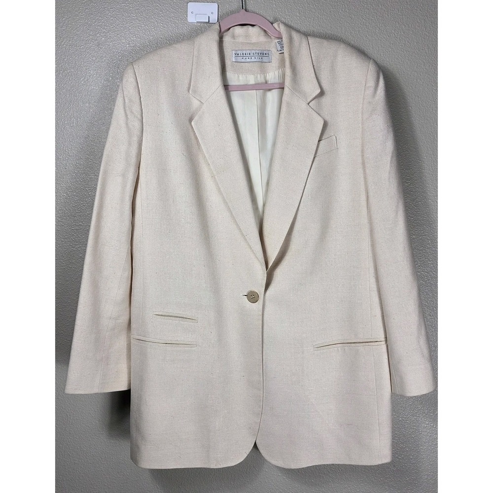 Valerie Stevens Pure Silk Blazer Women's 14 Ivory Cream Vintage Oversized